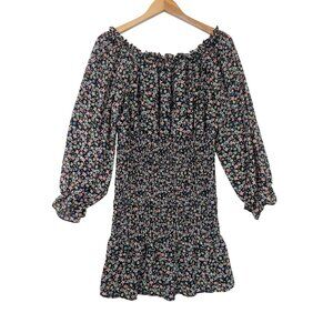 Talulah‎ Dress Womens S Black Floral Mini Off Shoulder Smocked Ruffle Feminine